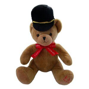 F.A.O. Schwarz Plush Stuffed Brown Sitting Teddy Bear Ribbon Black Hat Red Logo